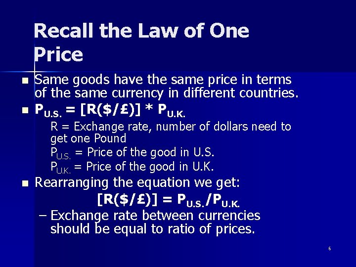 Recall the Law of One Price n n Same goods have the same price
