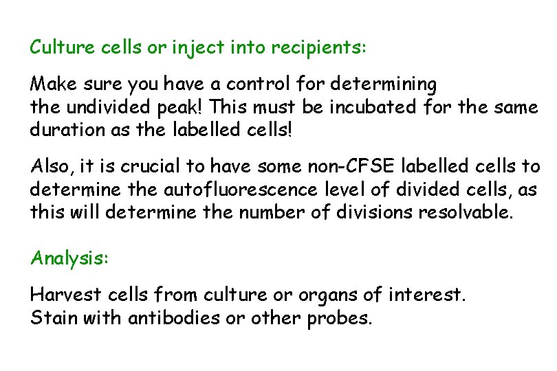 Culture cells or inject into recipients: Make sure you have a control for determining