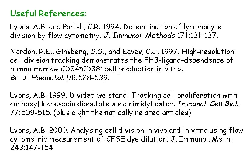 Useful References: Lyons, A. B. and Parish, C. R. 1994. Determination of lymphocyte division