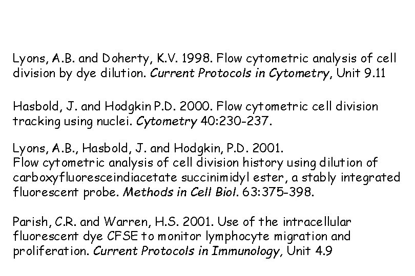 Lyons, A. B. and Doherty, K. V. 1998. Flow cytometric analysis of cell division