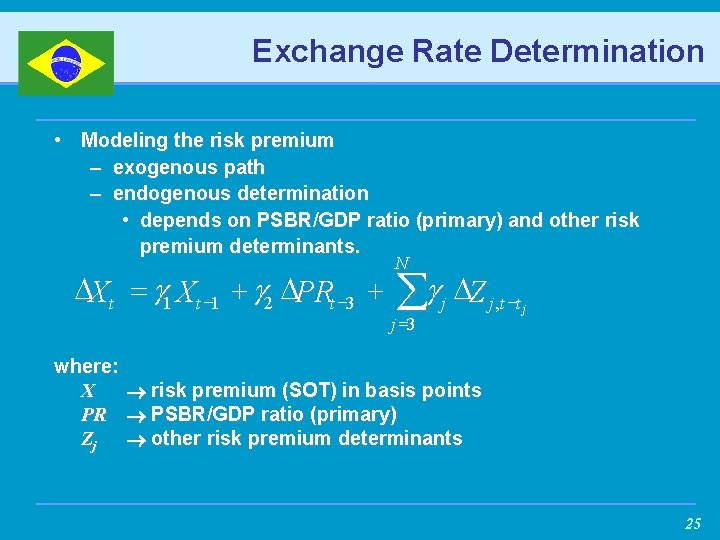 Exchange Rate Determination • Modeling the risk premium – exogenous path – endogenous determination