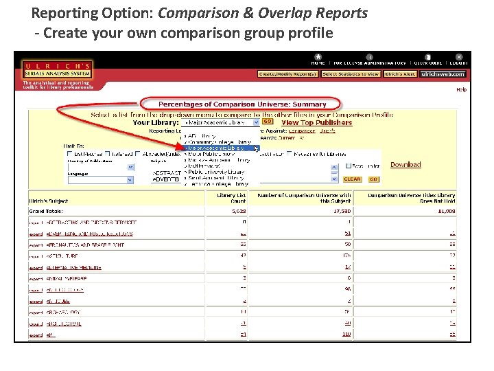 Reporting Option: Comparison & Overlap Reports - Create your own comparison group profile 