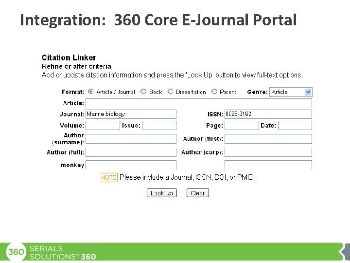 Integration: 360 Core E-Journal Portal 