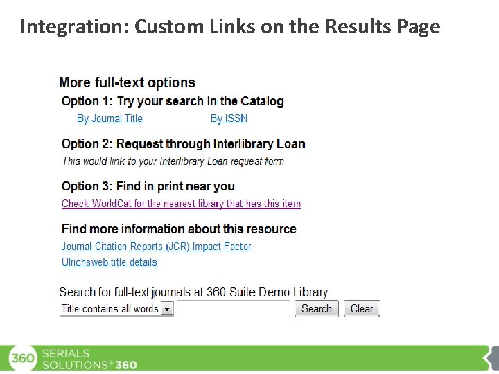 Integration: Custom Links on the Results Page 
