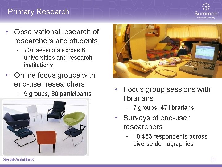 Primary Research • Observational research of researchers and students • 70+ sessions across 8