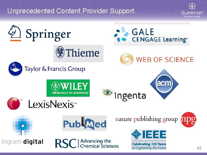 Unprecedented Content Provider Support 65 