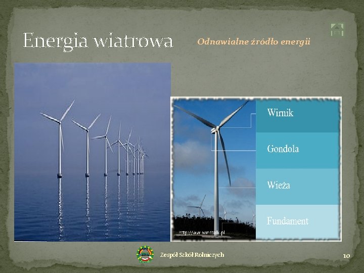 Energia wiatrowa Odnawialne źródło energii Zespół Szkół Rolniczych 10 