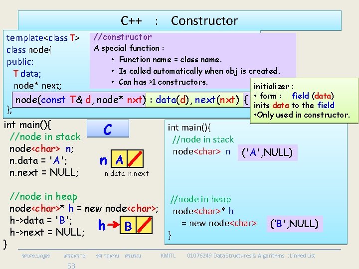 C++ : Constructor template<class T> //constructor A special function : class node{ • Function