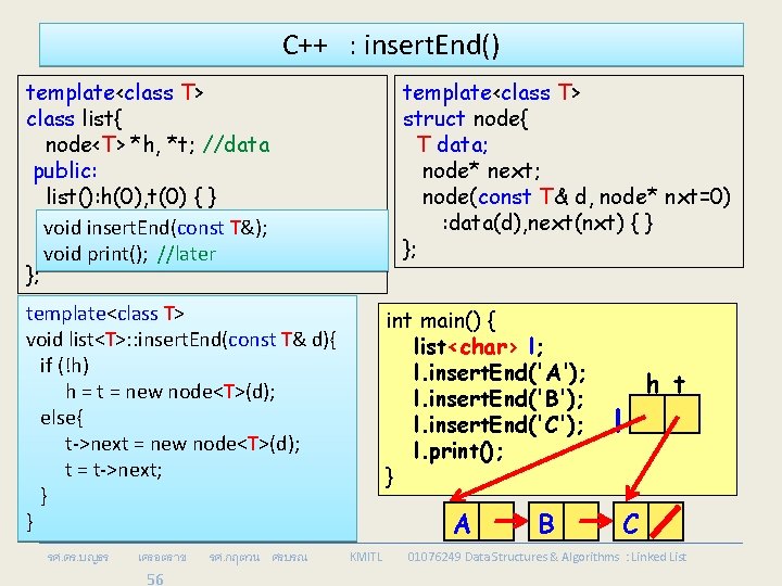 C++ : insert. End() template<class T> struct node{ T data; node* next; node(const T&