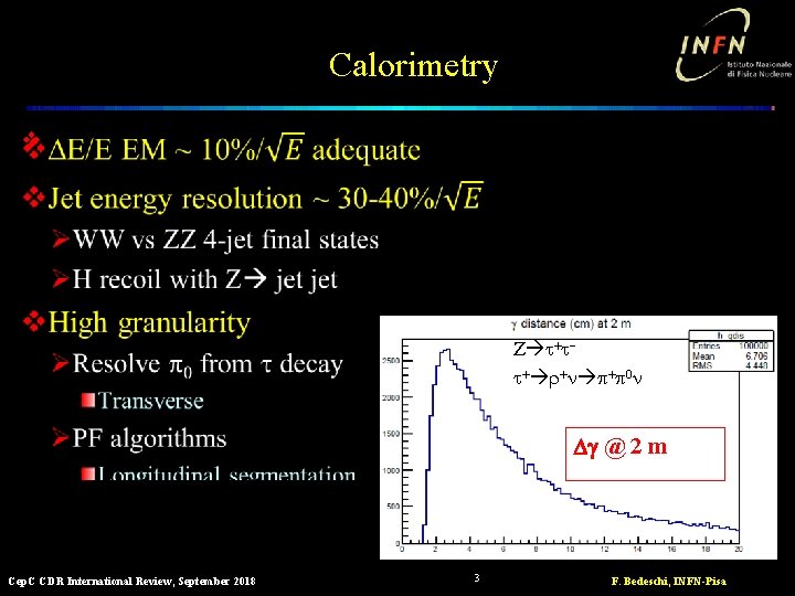 Calorimetry v Z t+tt+ r+n p+p 0 n Dg @ 2 m Cep. C