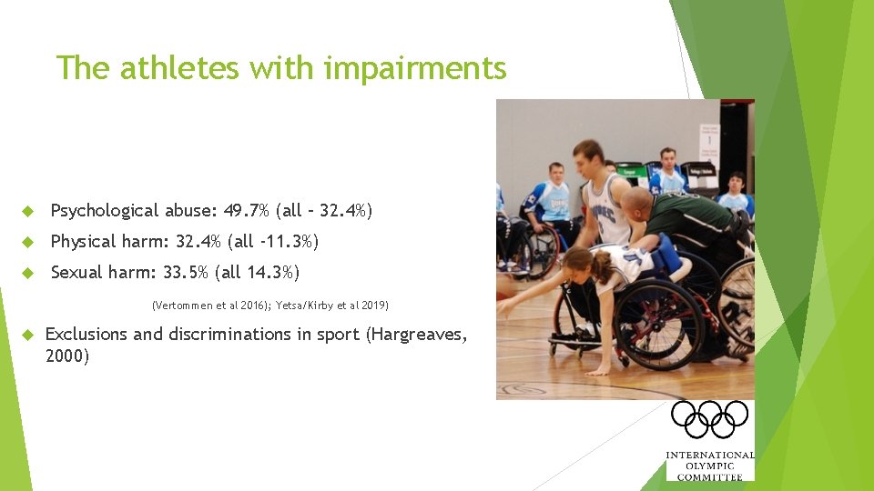 The athletes with impairments Psychological abuse: 49. 7% (all – 32. 4%) Physical harm: