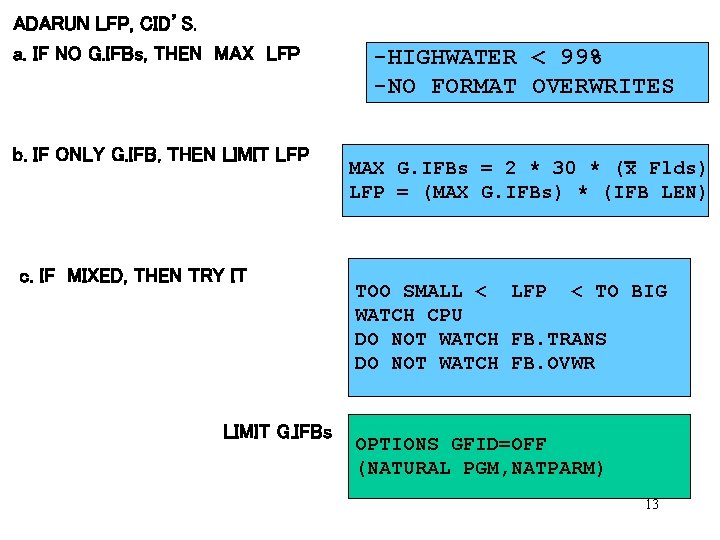 ADARUN LFP, CID’S. a. IF NO G. IFBs, THEN MAX LFP b. IF ONLY