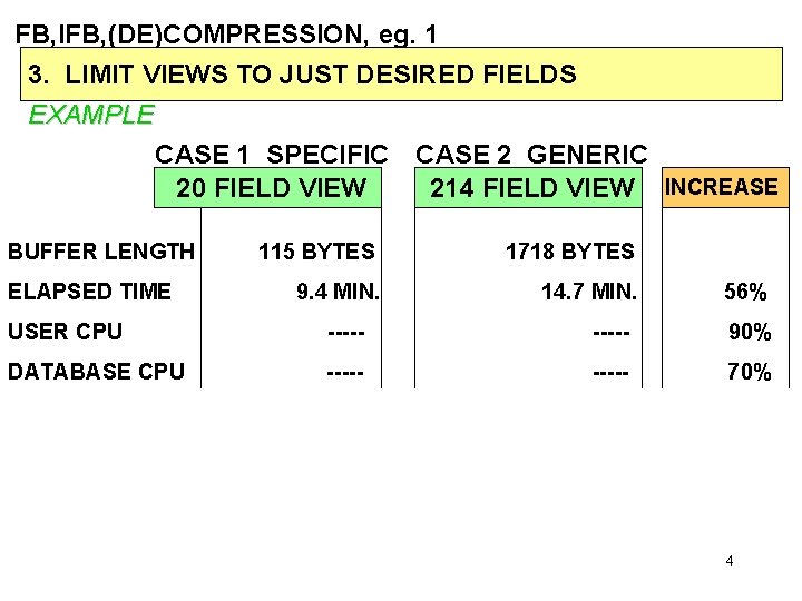 FB, IFB, (DE)COMPRESSION, eg. 1 3. LIMIT VIEWS TO JUST DESIRED FIELDS EXAMPLE CASE
