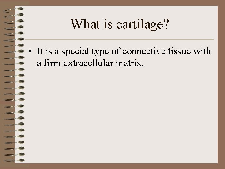 What is cartilage? • It is a special type of connective tissue with a