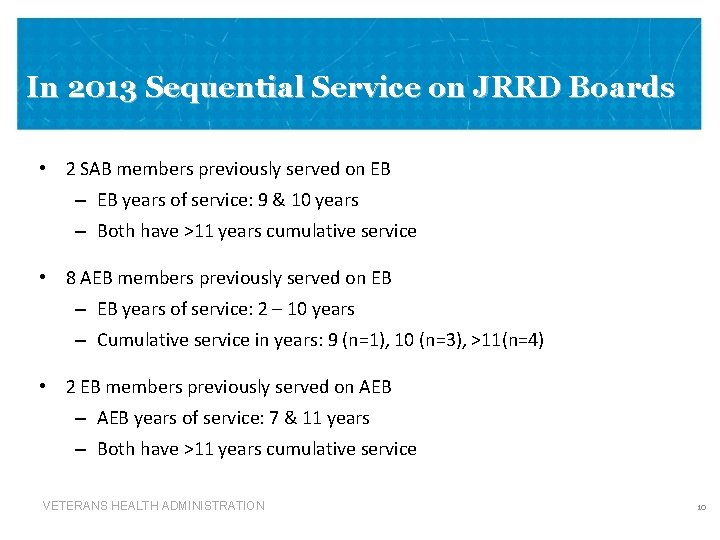 In 2013 Sequential Service on JRRD Boards • 2 SAB members previously served on