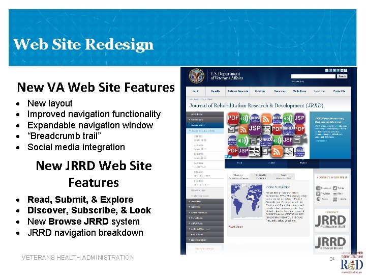 Web Site Redesign New VA Web Site Features New layout Improved navigation functionality Expandable