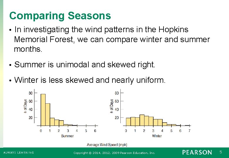 Comparing Seasons • In investigating the wind patterns in the Hopkins Memorial Forest, we