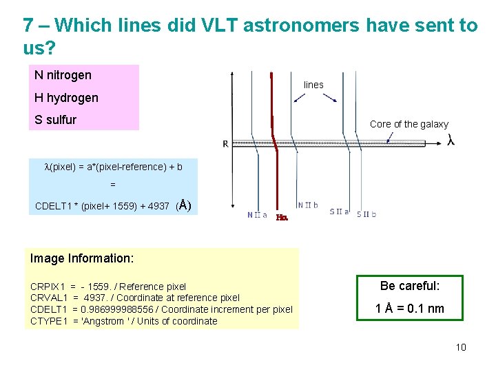 7 – Which lines did VLT astronomers have sent to us? N nitrogen lines