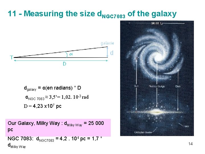 11 - Measuring the size d. NGC 7083 of the galaxy dgalaxy = α(en