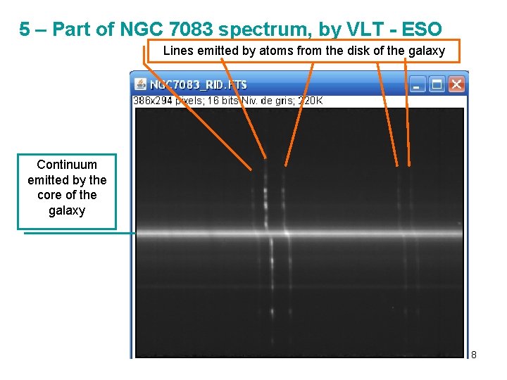 5 – Part of NGC 7083 spectrum, by VLT - ESO Lines emitted by