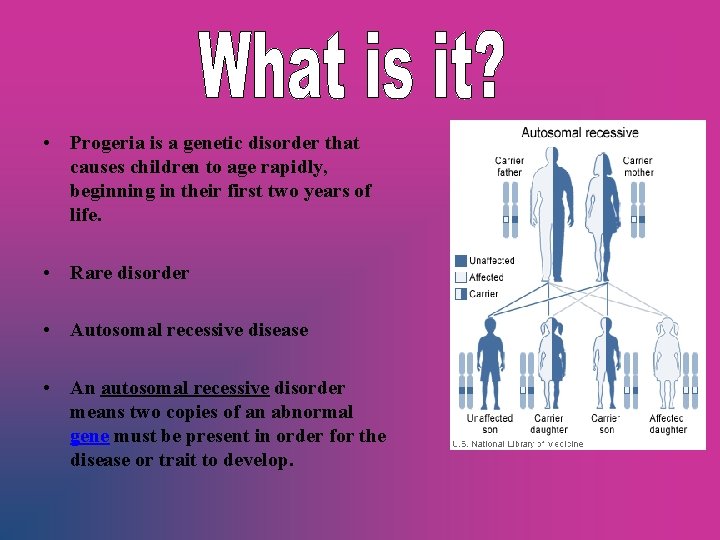  • Progeria is a genetic disorder that causes children to age rapidly, beginning