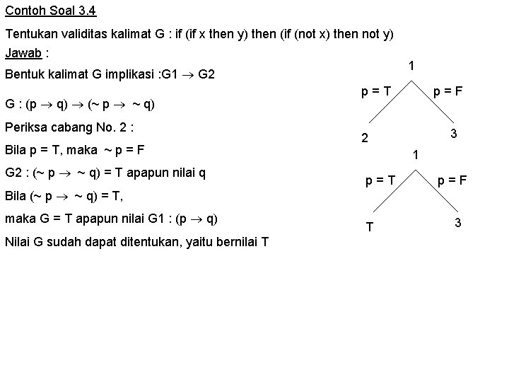 Contoh Soal 3. 4 Tentukan validitas kalimat G : if (if x then y)