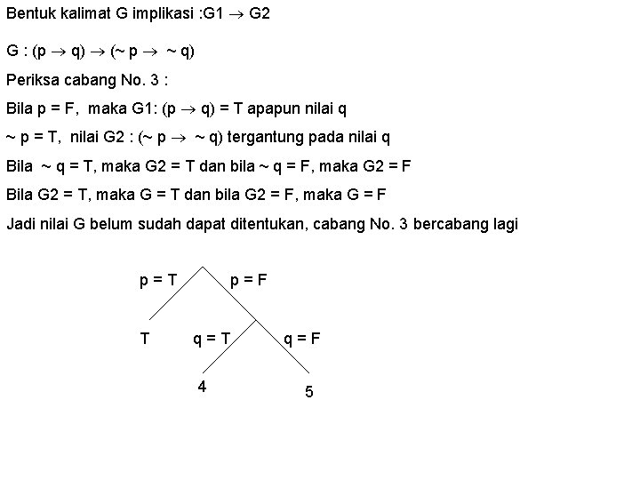 Bentuk kalimat G implikasi : G 1 G 2 G : (p q) (~