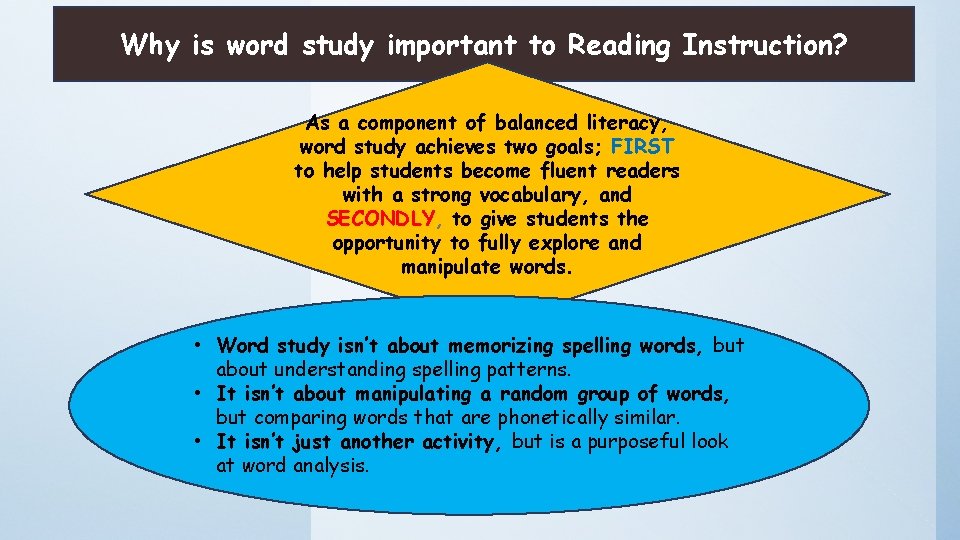 Why is word study important to Reading Instruction? As a component of balanced literacy,