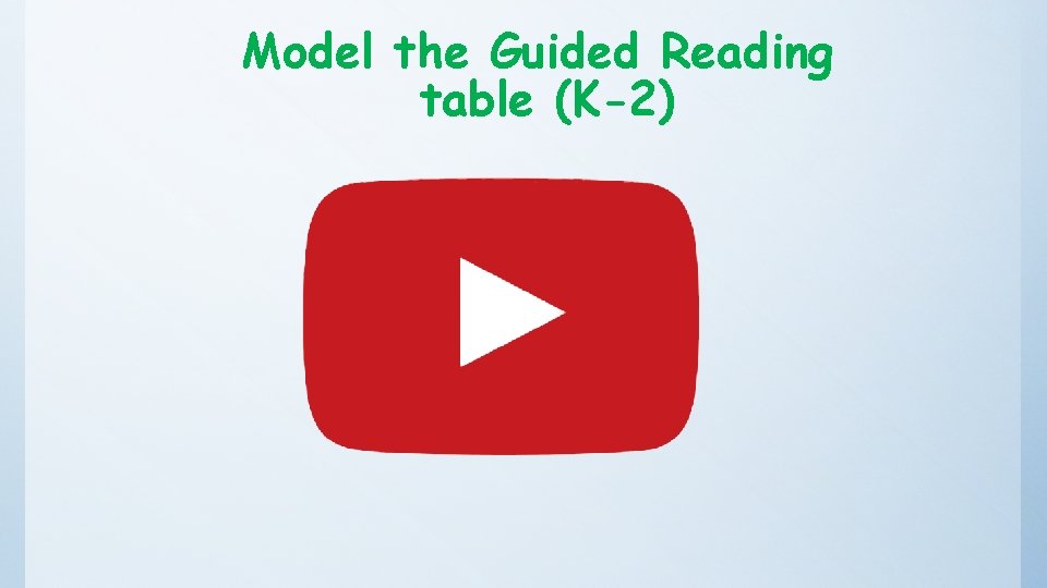 Model the Guided Reading table (K-2) 