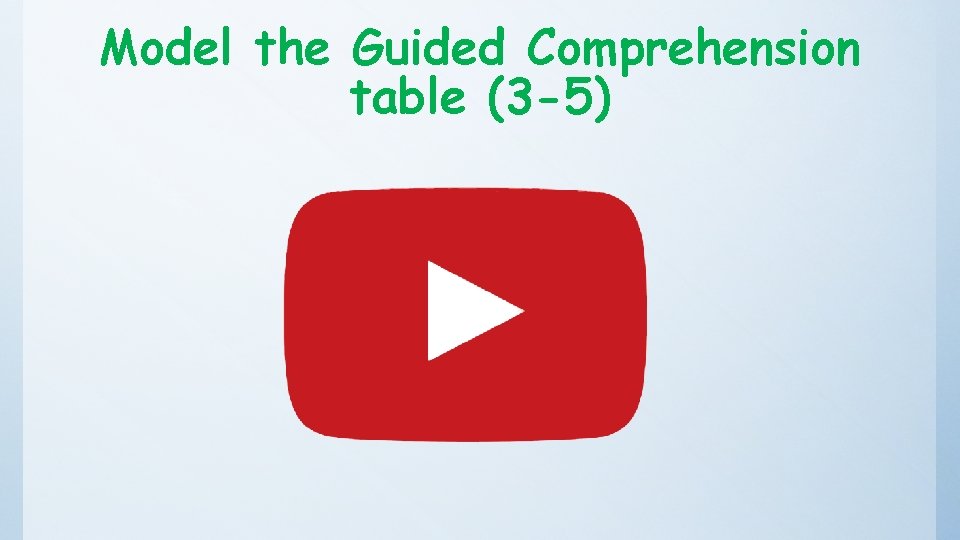 Model the Guided Comprehension table (3 -5) 