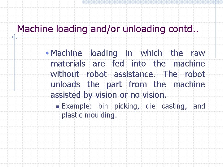 Machine loading and/or unloading contd. . w Machine loading in which the raw materials
