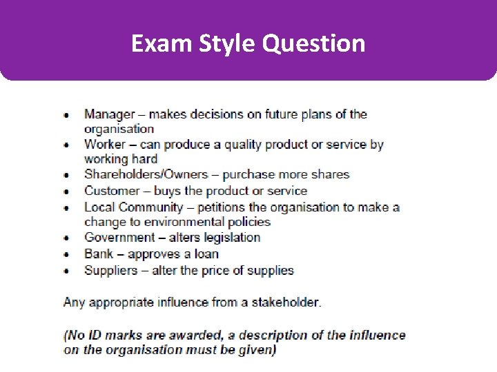 Exam Style Question 