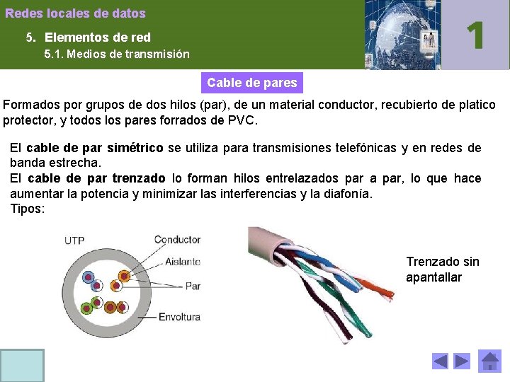 Redes locales de datos 5. Elementos de red 5. 1. Medios de transmisión Cable