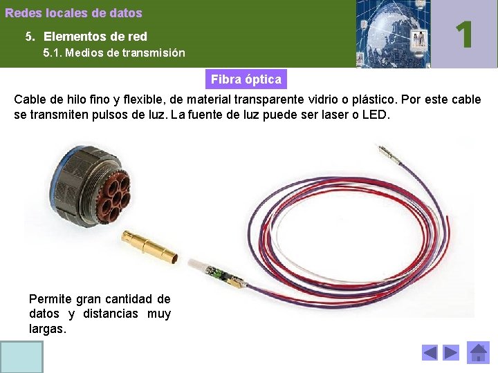 Redes locales de datos 5. Elementos de red 5. 1. Medios de transmisión Fibra