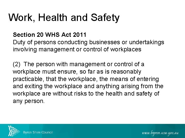 Work, Health and Safety Section 20 WHS Act 2011 Duty of persons conducting businesses