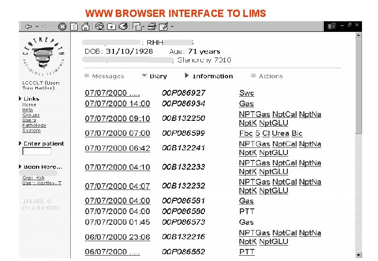 WWW BROWSER INTERFACE TO LIMS 