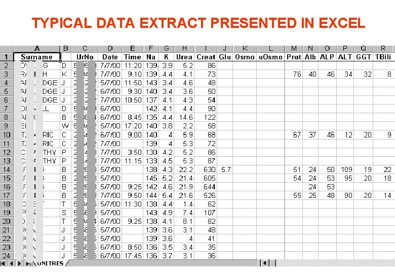 TYPICAL DATA EXTRACT PRESENTED IN EXCEL 