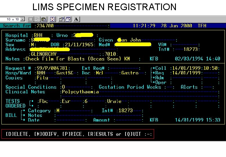 LIMS SPECIMEN REGISTRATION 