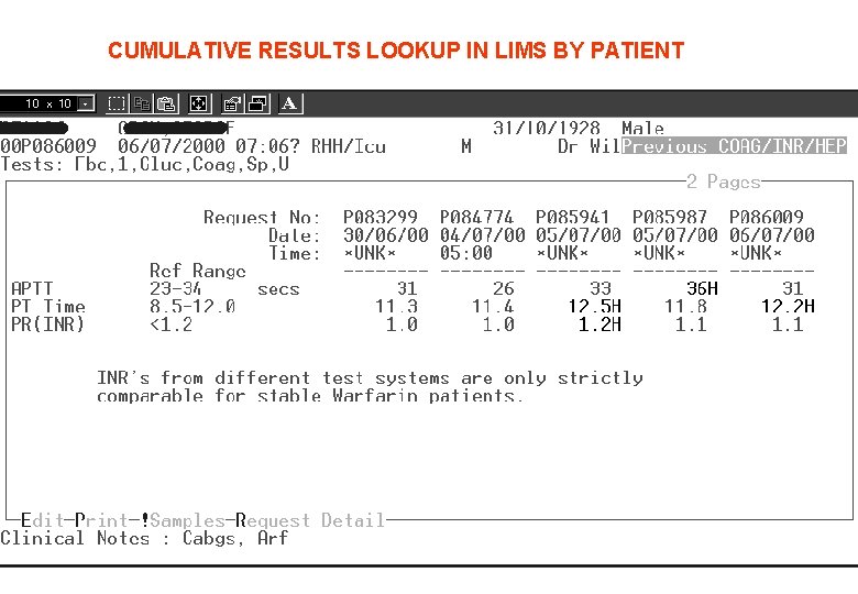 CUMULATIVE RESULTS LOOKUP IN LIMS BY PATIENT 