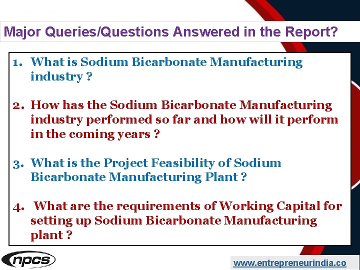 Major Queries/Questions Answered in the Report? 1. What is Sodium Bicarbonate Manufacturing industry ?