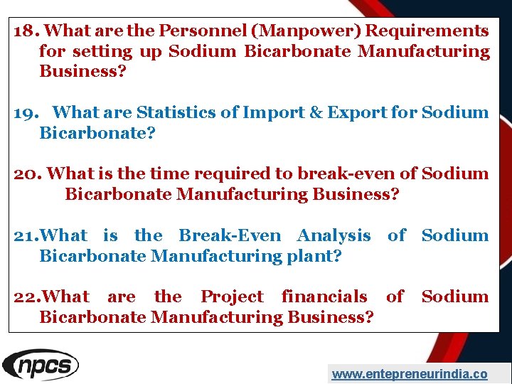 18. What are the Personnel (Manpower) Requirements for setting up Sodium Bicarbonate Manufacturing Business?