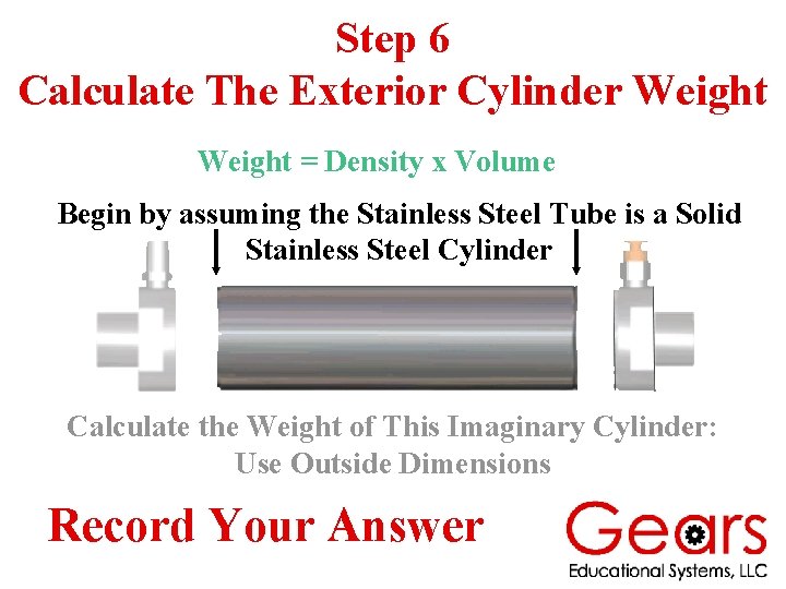 Step 6 Calculate The Exterior Cylinder Weight = Density x Volume Begin by assuming