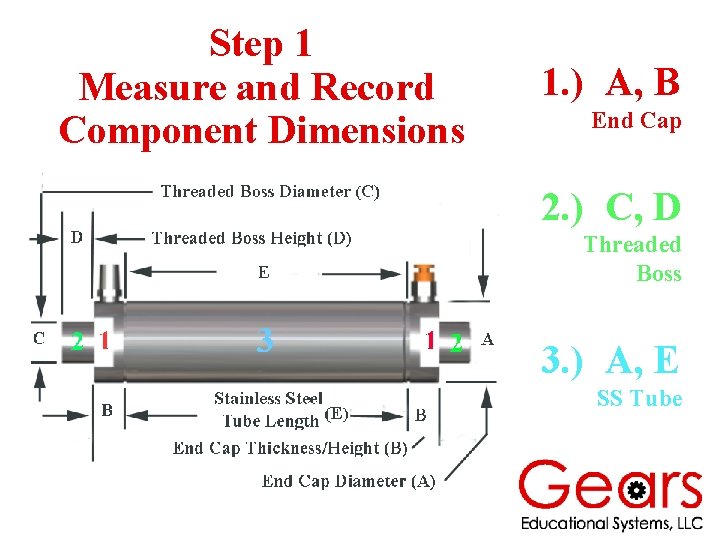 Step 1 Measure and Record Component Dimensions 1. ) A, B End Cap 2.