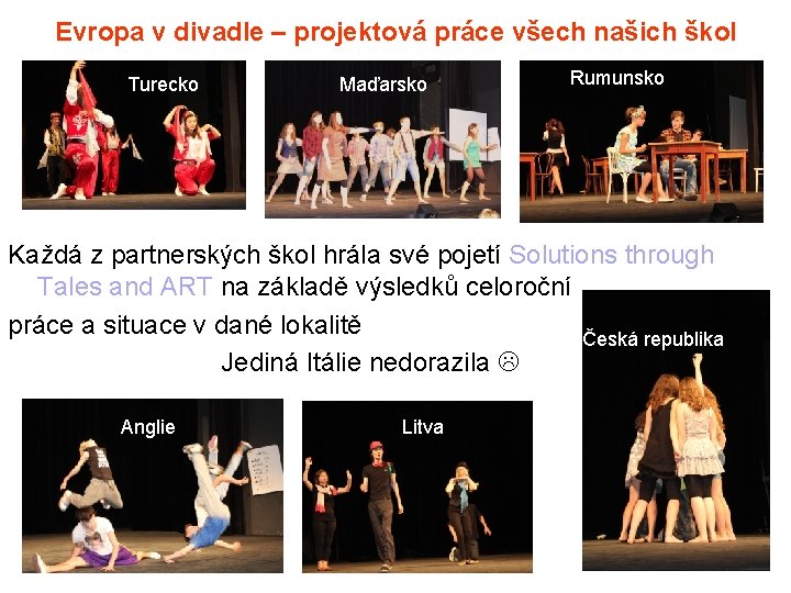 Evropa v divadle – projektová práce všech našich škol Turecko Maďarsko Rumunsko Každá z