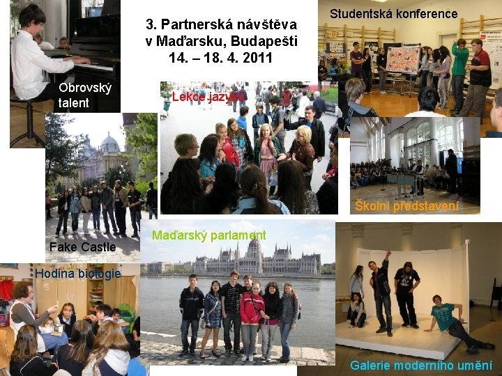 3. Partnerská návštěva v Maďarsku, Budapešti 14. – 18. 4. 2011 Obrovský talent Studentská