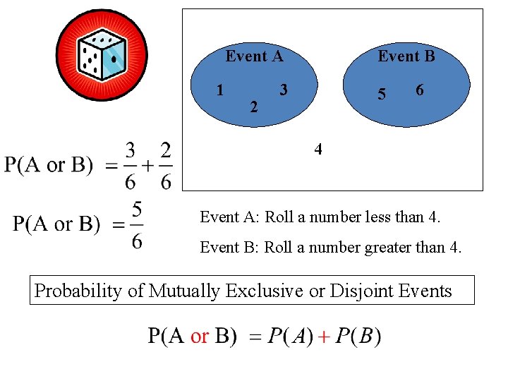 Event A 1 2 Event B 3 5 6 4 Event A: Roll a