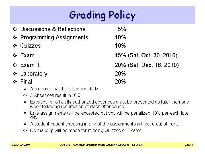 Grading Policy v Discussions & Reflections v Programming Assignments v Quizzes 5% 10% v