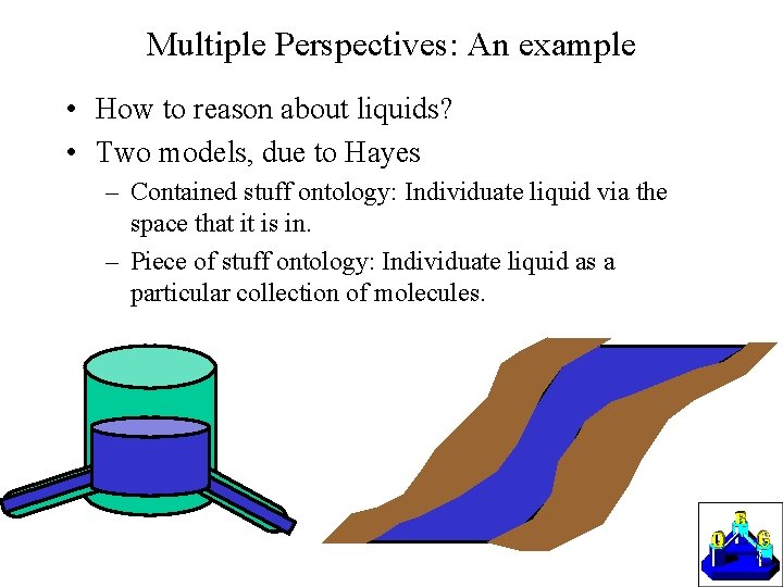 Multiple Perspectives: An example • How to reason about liquids? • Two models, due