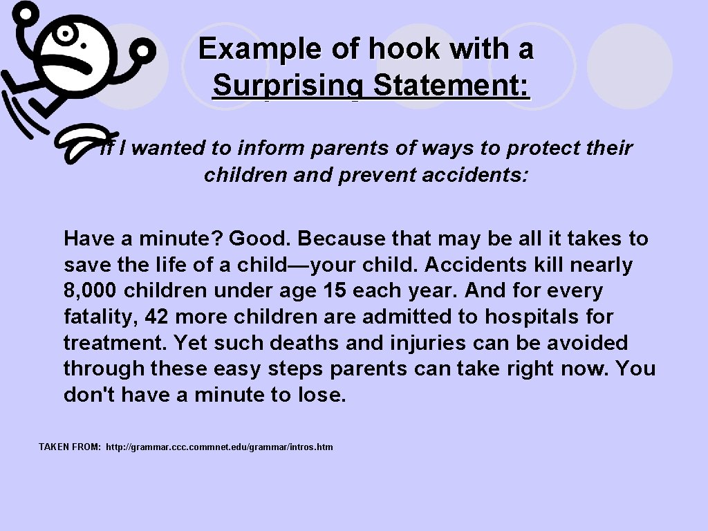 Example of hook with a Surprising Statement: If I wanted to inform parents of