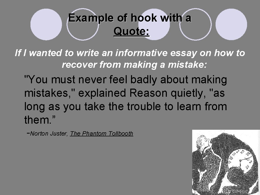 Example of hook with a Quote: If I wanted to write an informative essay